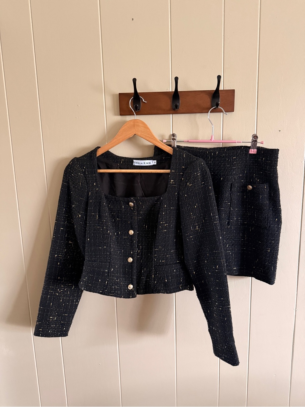 Black Tweed Cropped Blazer & Mini Skirt Set